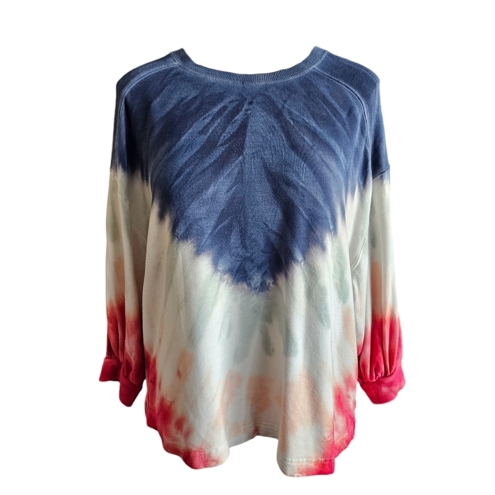 Rachel‎ Zoe Women's Patriotic Tie Dye Red White & Blue 3/4 Sleeve Size SM Soft